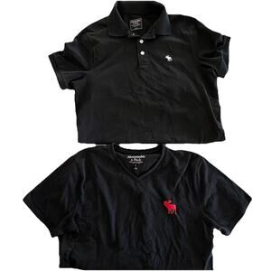 Lot Of 2 Abercrombie Fitch Polo & V Neck T-shirt Moose Mens Size Large Black